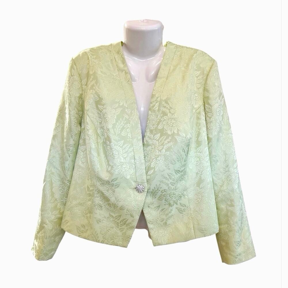 Danillo Women Lime Green Jacquard Single Button Closure VTG Blazer Lined SZ 20W